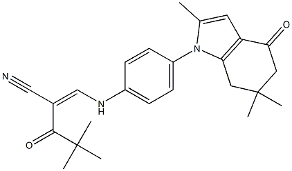 2-(2,2-Dimethylpropanoyl)-3-((4-(2,6,6-trimethyl-4-oxo(5,6,7-trihydroindolyl))phenyl)amino)prop-2-enenitrile 구조식 이미지