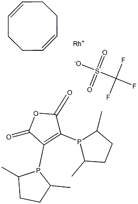 (-)-2,3-Bis[(2R,5R)-2,5-dimethylphospholanyl]maleic anhydride(1,5-cyclooctadiene)rhodium(I) trifluoromethanesulfonate Structure
