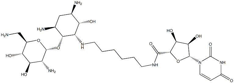 (2S,3S,4R,5R)-N-(6-((1S,2R,3S,5R,6S)-3,5-DIAMINO-2-((2S,3R,4R,5S,6R)-3-AMINO-6-(AMINOMETHYL)-4,5-DIHYDROXYTETRAHYDRO-2H-PYRAN-2-YLOXY)-6-HYDROXYCYCLOHEXYLAMINO)HEXYL)-5-(2,4-DIOXO-3,4-DIHYDROPYRIMIDIN-1(2H)-YL)-3,4-DIHYDROXYTETRAHYDROFURAN-2-CARBOXAMIDE 구조식 이미지