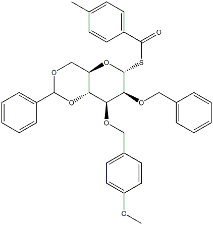4-Toluoyl 2-O-benzyl-4,6-O-benzylidene-3-O-p-methoxybenzyl-a-D-thiomannopyranoside Structure