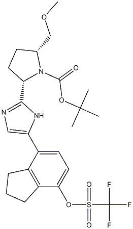 tert-butyl (2R,5S)-2-(methoxymethyl)-5-(5-(7-(((trifluoromethyl)sulfonyl)oxy)-2,3-dihydro-1H-inden-4-yl)-1H-imidazol-2-yl)pyrrolidine-1-carboxylate 구조식 이미지