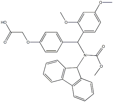 4-[(2,4-Dimethoxyphenyl)(N-fluorenylmethoxycarbonylamino)methyl]phenoxyacetic acid 구조식 이미지