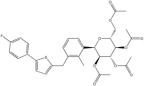 (2R,3R,4R,5S,6R)-2-(acetoxymethyl)-6-(3-((5-(4-fluorophenyl)thiophen-2-yl)methyl)-2-methylphenyl)tetrahydro-2H-pyran-3,4,5-triyl triacetate Structure
