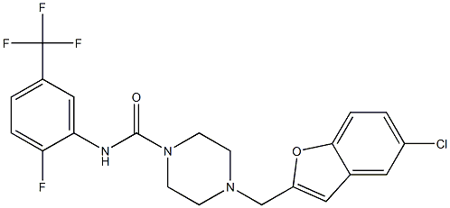 4-[(5-CHLORO-1-BENZOFURAN-2-YL)METHYL]-N-[2-FLUORO-5-(TRIFLUOROMETHYL)PHENYL]PIPERAZINE-1-CARBOXAMIDE Structure