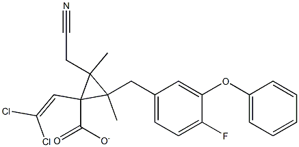 Cyano-(4-fluoro-3-phenoxybenzyl)-methyl-(2,2-dichlorovinyl)-2,2-dimethylcyclopropanecarboxylate 구조식 이미지