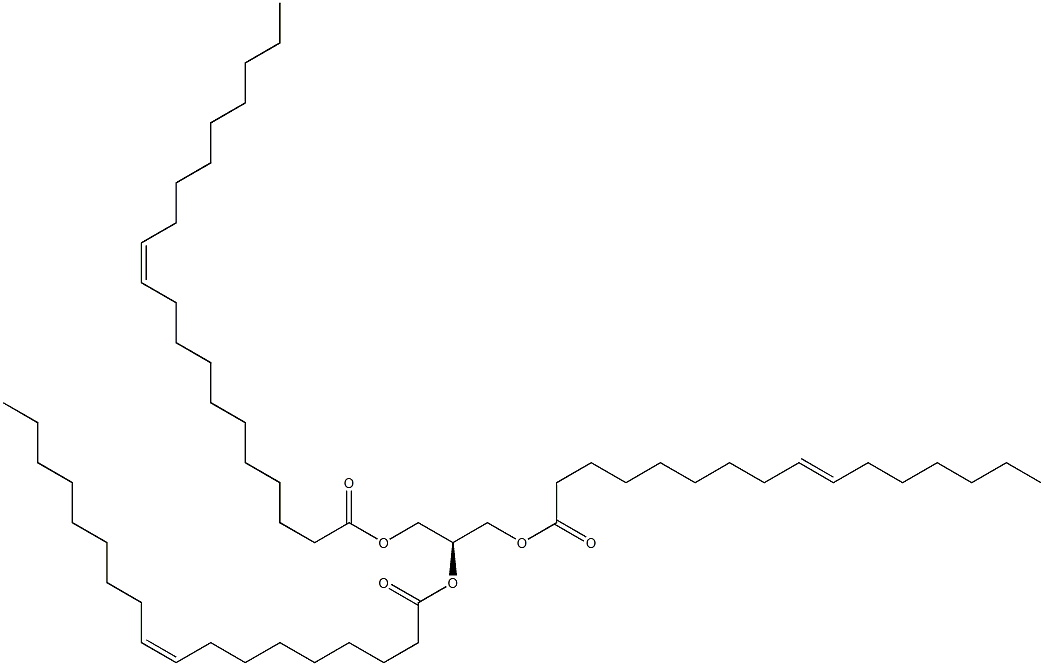 1-(9Z-hexadecenoyl)-2-(9Z-octadecenoyl)-3-(11Z-eicosenoyl)-sn-glycerol 구조식 이미지