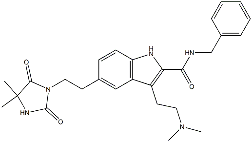 N-benzyl-3-(2-(dimethylamino)ethyl)-5-(2-(4,4-dimethyl-2,5-dioxo-1-imidazolidinyl)ethyl)-1H-indole-2-carboxamide 구조식 이미지