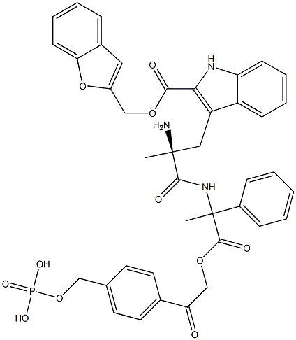 2-benzofuranylmethoxycarboyl-alpha-methyl-1'-((4-(phosphoryloxymethyl)benzoyl)methoxycarbonyl)tryptophan-N-(1-phenylethyl)amide Structure