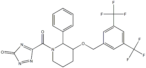 5-((3-(((3,5-bis(trifluoromethyl)phenyl)methyl)oxy)-2-phenylpiperidino)methyl)-3-oxo-1,2,4-triazolone 구조식 이미지