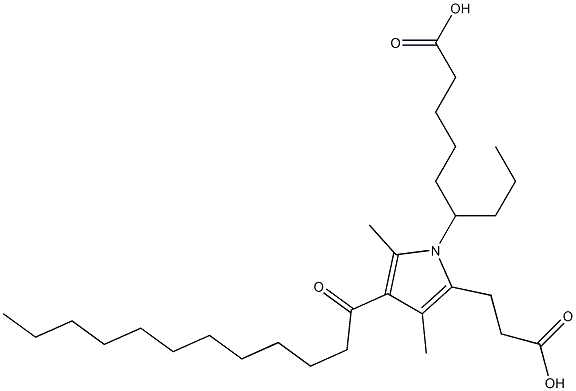 6-(2-(2-carboxyethyl)-4--dodecanoyl-3,5-dimethylpyrrol-1-yl)nonanoic acid 구조식 이미지