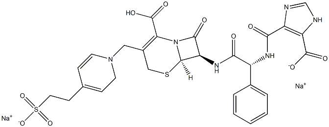 sodium (6R,7R)-7-[[(2R)-2-[(5-carboxy1H-imidazole-4-carbonyl)amino]-2-phenyl-acetyl]amino]-8-oxo-3-[[4-(2-sulfonatoethyl)pyridin-1-yl]methyl]-5-thia-1-azabicyclo[4.2.0]oct-2-ene-2-carboxylate Structure