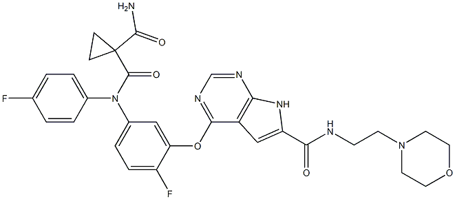 N-(4-fluoro-3-(6-(2-morpholinoethylcarbamoyl)-7H-pyrrolo[2,3-d]pyrimidin-4-yloxy)phenyl)-N-(4-fluorophenyl)cyclopropane-1,1-dicarboxamide Structure