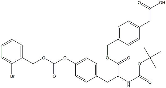 2-{4-[({3-[4-({[(2-bromobenzyl)oxy]carbonyl}oxy)phenyl]-2-[(tert-butoxycarb onyl)amino]propanoyl}oxy)methyl]phenyl}acetic acid 구조식 이미지