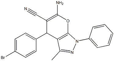 6-amino-4-(4-bromophenyl)-3-methyl-1-phenyl-1,4-dihydropyrano[2,3-c]pyrazole-5-carbonitrile Structure