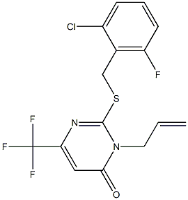 3-allyl-2-[(2-chloro-6-fluorobenzyl)sulfanyl]-6-(trifluoromethyl)-4(3H)-pyrimidinone 구조식 이미지