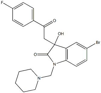 5-bromo-3-[2-(4-fluorophenyl)-2-oxoethyl]-3-hydroxy-1-(piperidinomethyl)indolin-2-one 구조식 이미지