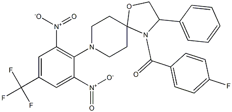 {8-[2,6-dinitro-4-(trifluoromethyl)phenyl]-3-phenyl-1-oxa-4,8-diazaspiro[4.5]dec-4-yl}(4-fluorophenyl)methanone 구조식 이미지