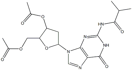 {3-(acetyloxy)-5-[2-(isobutyrylamino)-6-oxo-1,6-dihydro-9H-purin-9-yl]tetrahydrofuran-2-yl}methyl acetate 구조식 이미지