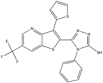 4-phenyl-5-[3-(2-thienyl)-6-(trifluoromethyl)thieno[3,2-b]pyridin-2-yl]-4H-1,2,4-triazol-3-ylhydrosulfide Structure