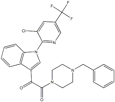 1-(4-benzylpiperazino)-2-{1-[3-chloro-5-(trifluoromethyl)-2-pyridinyl]-1H-indol-3-yl}-1,2-ethanedione 구조식 이미지