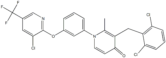 1-(3-{[3-chloro-5-(trifluoromethyl)-2-pyridinyl]oxy}phenyl)-3-(2,6-dichlorobenzyl)-2-methyl-4(1H)-pyridinone 구조식 이미지