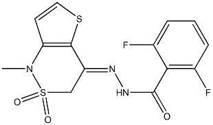 2,6-difluoro-N'-[1-methyl-2,2-dioxo-2,3-dihydro-2lambda~6~-thieno[3,2-c][1,2]thiazin-4(1H)-yliden]benzenecarbohydrazide Structure