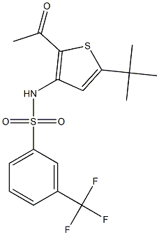 N1-[2-acetyl-5-(tert-butyl)-3-thienyl]-3-(trifluoromethyl)benzene-1-sulfona mide Structure