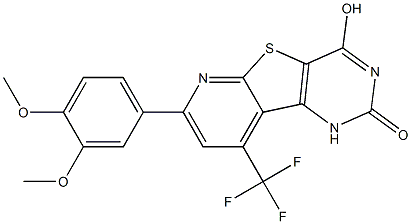 7-(3,4-dimethoxyphenyl)-4-hydroxy-9-(trifluoromethyl)pyrido[3',2':4,5]thieno[3,2-d]pyrimidin-2(1H)-one 구조식 이미지