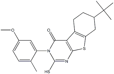 7-tert-Butyl-2-mercapto-3-(5-methoxy-2-methyl-phenyl)-5,6,7,8-tetrahydro-3H-benzo[4,5]thieno[2,3-d]pyrimidin-4-one 구조식 이미지