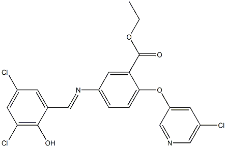 ethyl 2-[(5-chloro-3-pyridyl)oxy]-5-[(3,5-dichloro-2-hydroxybenzylidene)amino]benzoate 구조식 이미지