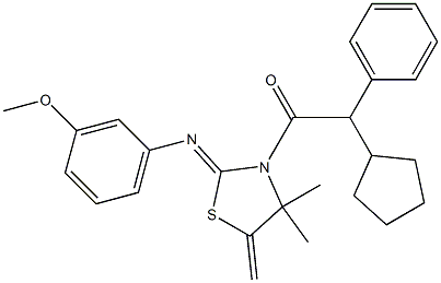 2-cyclopentyl-1-{2-[(3-methoxyphenyl)imino]-4,4-dimethyl-5-methylidene-1,3-thiazolan-3-yl}-2-phenylethan-1-one Structure