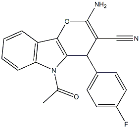 5-acetyl-2-amino-4-(4-fluorophenyl)-4,5-dihydropyrano[3,2-b]indole-3-carbonitrile 구조식 이미지