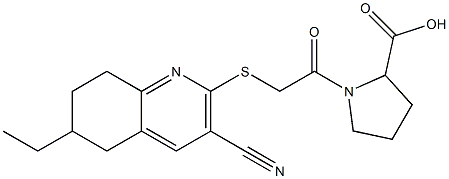 1-{2-[(3-cyano-6-ethyl-5,6,7,8-tetrahydro-2-quinolinyl)sulfanyl]acetyl}-2-pyrrolidinecarboxylic acid 구조식 이미지