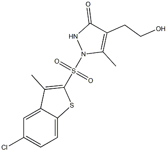 1-[(5-chloro-3-methyl-1-benzothiophen-2-yl)sulfonyl]-4-(2-hydroxyethyl)-5-methyl-1,2-dihydro-3H-pyrazol-3-one Structure