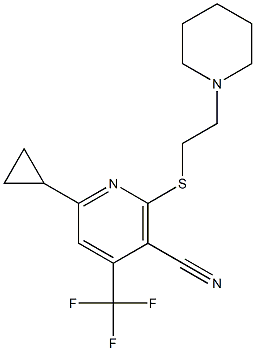 6-cyclopropyl-2-[(2-piperidinoethyl)sulfanyl]-4-(trifluoromethyl)nicotinonitrile Structure