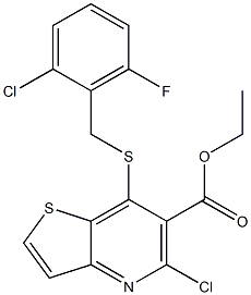 ethyl 5-chloro-7-[(2-chloro-6-fluorobenzyl)thio]thieno[3,2-b]pyridine-6-carboxylate 구조식 이미지