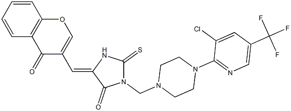 3-({4-[3-chloro-5-(trifluoromethyl)-2-pyridinyl]piperazino}methyl)-5-[(4-oxo-4H-chromen-3-yl)methylene]-2-thioxotetrahydro-4H-imidazol-4-one Structure