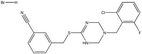 3-({[5-(2-chloro-6-fluorobenzyl)-1,4,5,6-tetrahydro-1,3,5-triazin-2-yl]thio}methyl)benzonitrile hydrobromide Structure