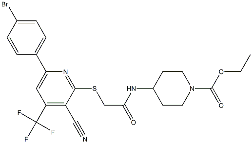 ethyl 4-[(2-{[6-(4-bromophenyl)-3-cyano-4-(trifluoromethyl)-2-pyridinyl]sulfanyl}acetyl)amino]tetrahydro-1(2H)-pyridinecarboxylate 구조식 이미지