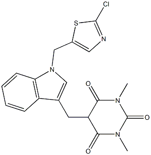 5-({1-[(2-chloro-1,3-thiazol-5-yl)methyl]-1H-indol-3-yl}methyl)-1,3-dimethyl-2,4,6(1H,3H,5H)-pyrimidinetrione 구조식 이미지