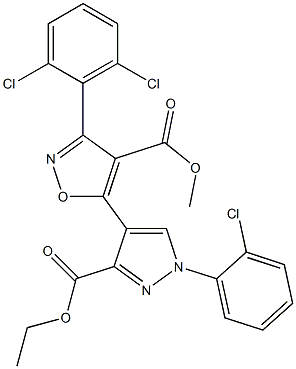 methyl 5-[1-(2-chlorophenyl)-3-(ethoxycarbonyl)-1H-pyrazol-4-yl]-3-(2,6-dichlorophenyl)-4-isoxazolecarboxylate 구조식 이미지