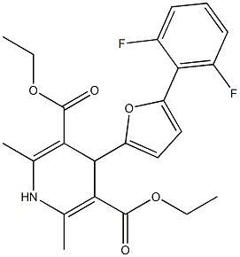 diethyl 4-[5-(2,6-difluorophenyl)-2-furyl]-2,6-dimethyl-1,4-dihydropyridine-3,5-dicarboxylate Structure