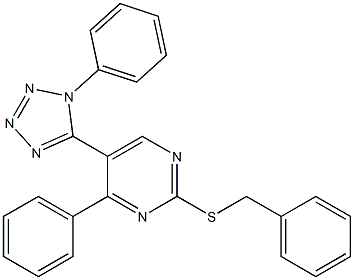 2-(benzylthio)-4-phenyl-5-(1-phenyl-1H-1,2,3,4-tetraazol-5-yl)pyrimidine 구조식 이미지