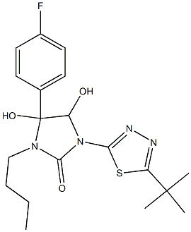 3-butyl-1-[5-(tert-butyl)-1,3,4-thiadiazol-2-yl]-4-(4-fluorophenyl)-4,5-dihydroxyimidazolidin-2-one Structure