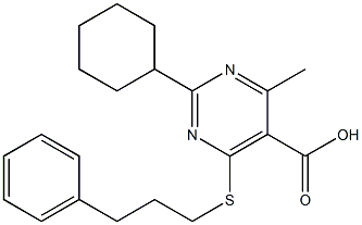 2-Cyclohexyl-4-methyl-6-(3-phenyl-propylsulfanyl)-pyrimidine-5-carboxylic acid 구조식 이미지