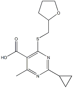 2-cyclopropyl-4-methyl-6-[(tetrahydrofuran-2-ylmethyl)thio]pyrimidine-5-carboxylic acid Structure