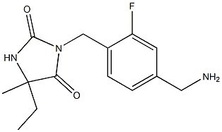 3-{[4-(aminomethyl)-2-fluorophenyl]methyl}-5-ethyl-5-methylimidazolidine-2,4-dione 구조식 이미지