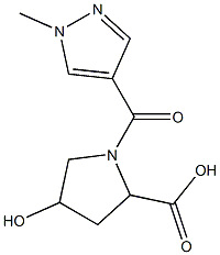 4-hydroxy-1-[(1-methyl-1H-pyrazol-4-yl)carbonyl]pyrrolidine-2-carboxylic acid 구조식 이미지