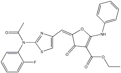 3-Furancarboxylic  acid,  5-[[2-[acetyl(2-fluorophenyl)amino]-4-thiazolyl]methylene]-4,5-dihydro-4-oxo-2-(phenylamino)-,  ethyl  ester 구조식 이미지