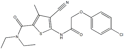 5-{[(4-chlorophenoxy)acetyl]amino}-4-cyano-N,N-diethyl-3-methyl-2-thiophenecarboxamide 구조식 이미지